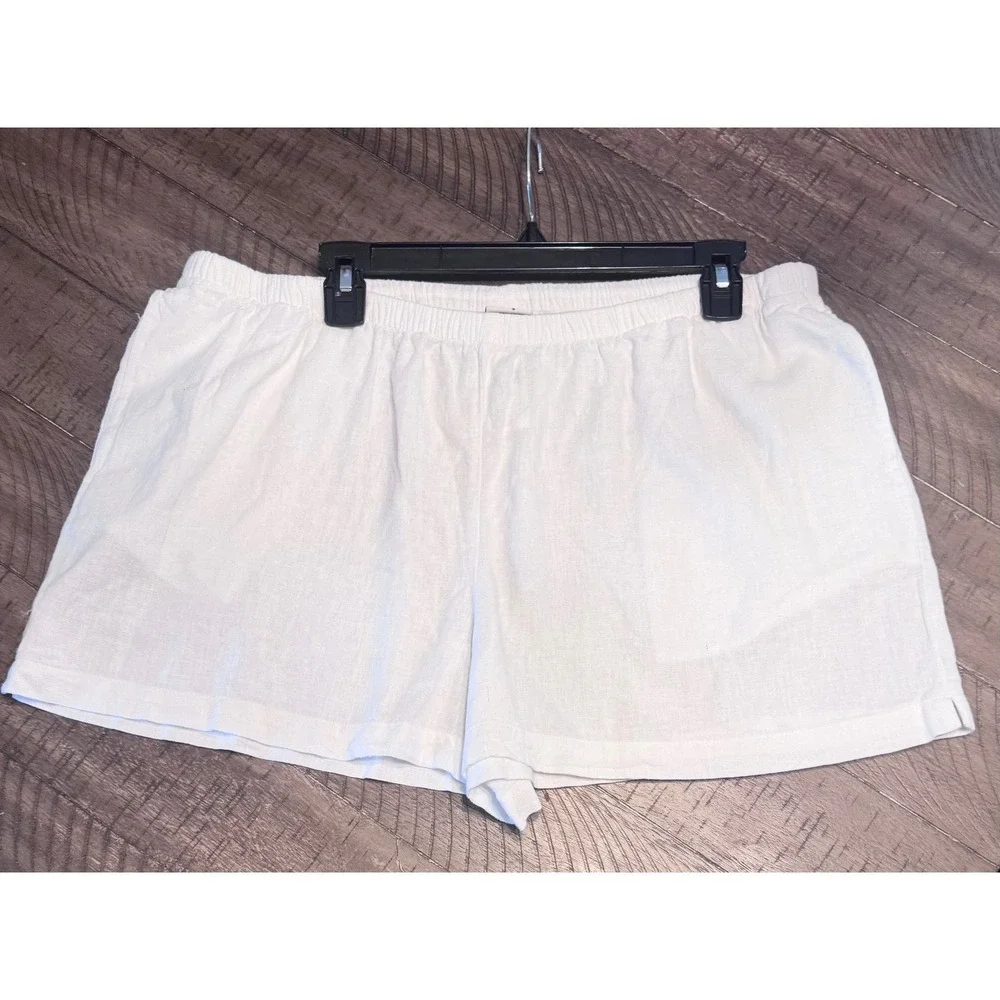 A New Day Womens XXL White Linen Blend Drawstring Shorts with Pockets NWO Tags